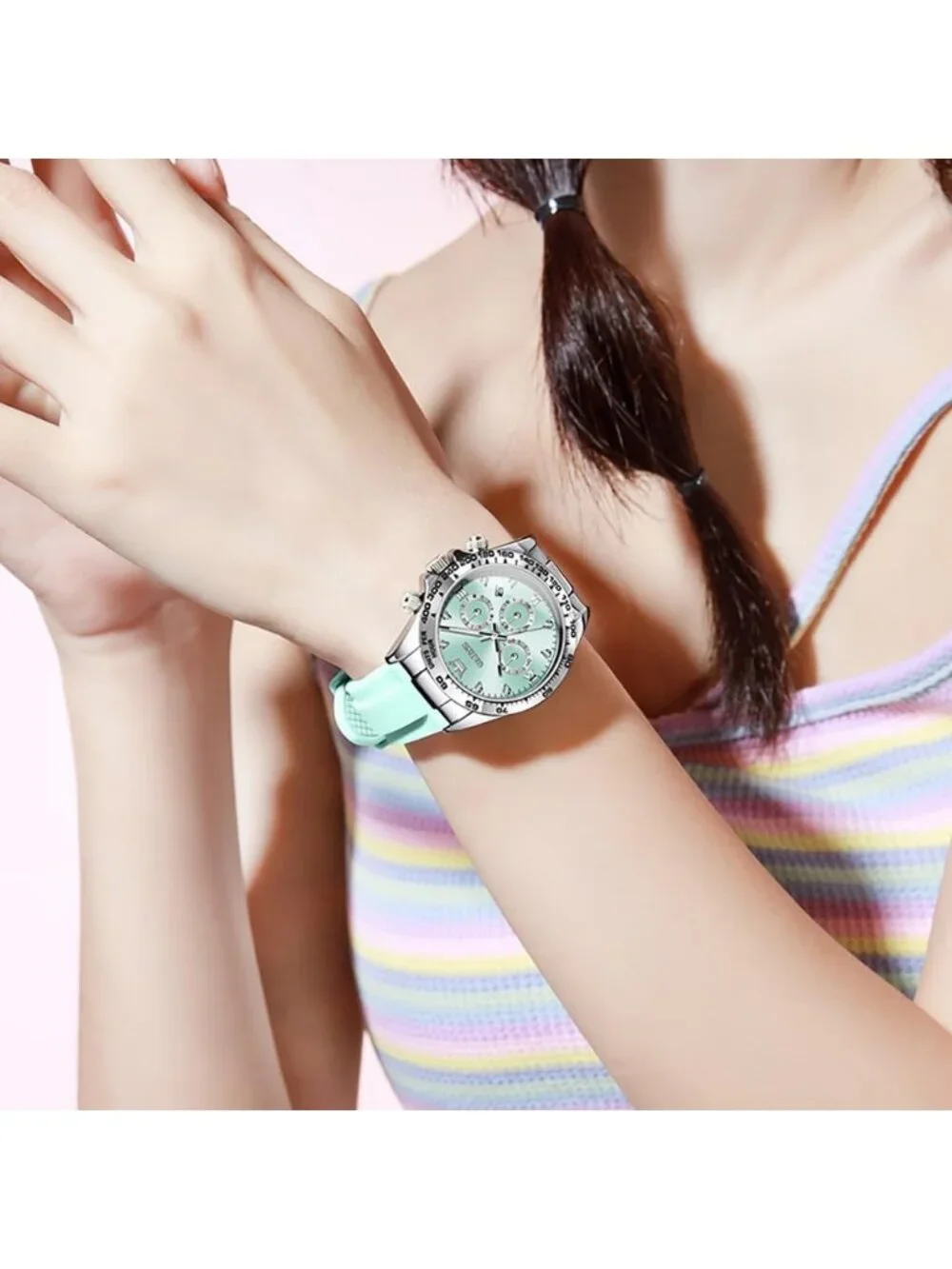 Women's Blue Stainless Steel Bracelet Waterproof Dress Luxury Analog Wrist Watch